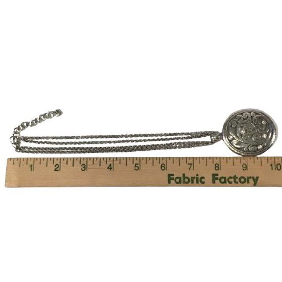BRIGHTON Large Filagree Pendant Medallion w/ Crystals Double Chain Necklace Vtg - Picture 11 of 13